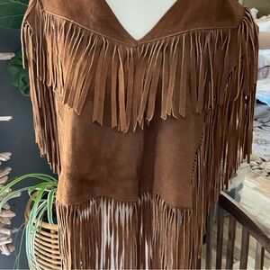 Vintage Leather Fringe Poncho